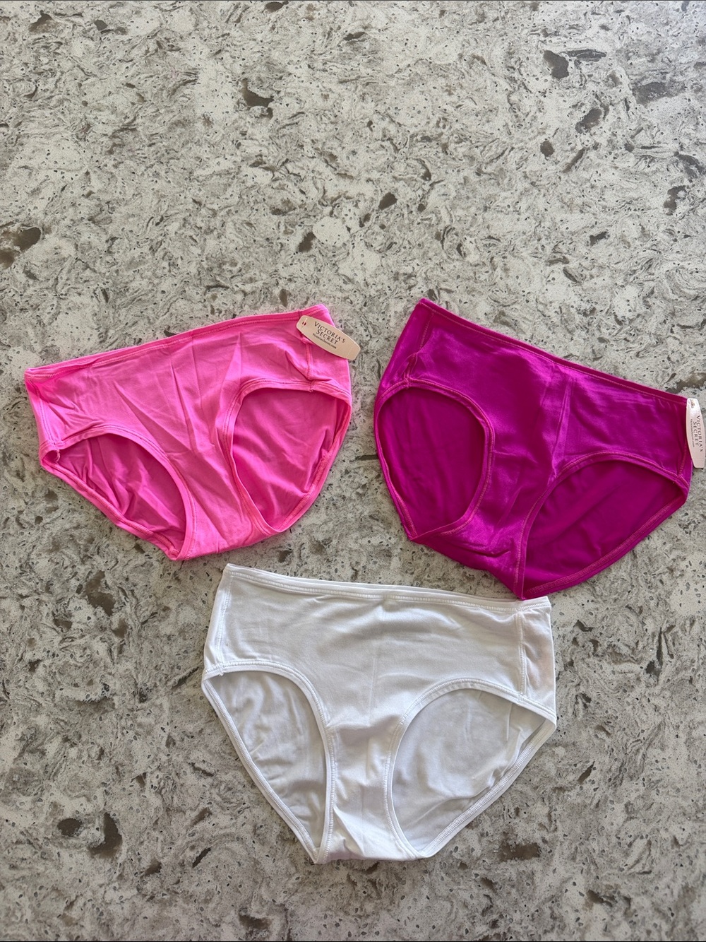 NWT VICTORIA SECRET NYLON HIP HUGGERS 3-Pack — Pink, Magenta & White